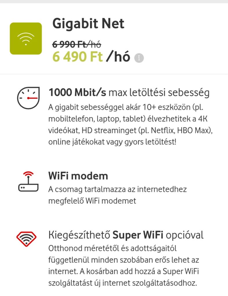 Vodafone Gigabit Net 1000 Otthoni Internet Csomag