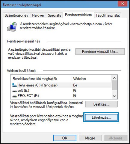 Windows11 visszaallitasi pont letrehozasa